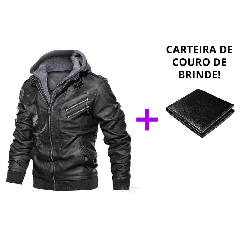 Jaqueta Masculina de Couro Premium + Carteira Slim de Couro Legítimo de Brinde! - Fazio